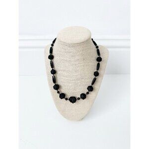 Antique Whitby Jet Necklace Victorian Carved Black Beaded Mourning Jewelry Black